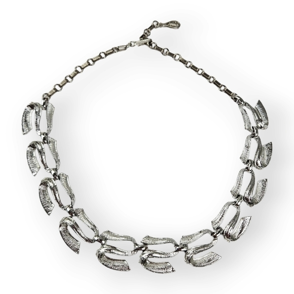 Vintage 50s Choker Necklace Silver Tone Wide Link Chain Adjustable 13" - 16.5" - Picture 1 of 7